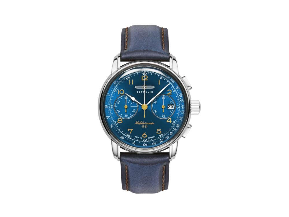 Zeppelin Méditerranée Chronograph Quartz Uhr, Blau, 42 mm, 9670-3