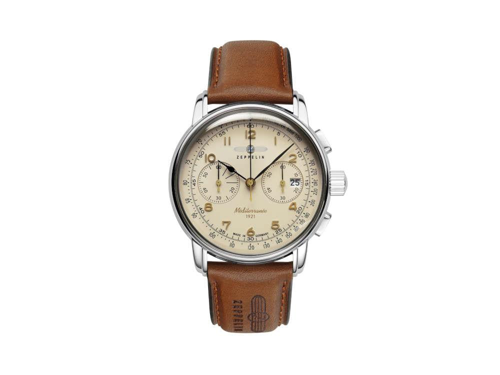 Zeppelin Méditerranée Chrono Quartz Uhr, Beige, 40 mm, Tag, 9670-5