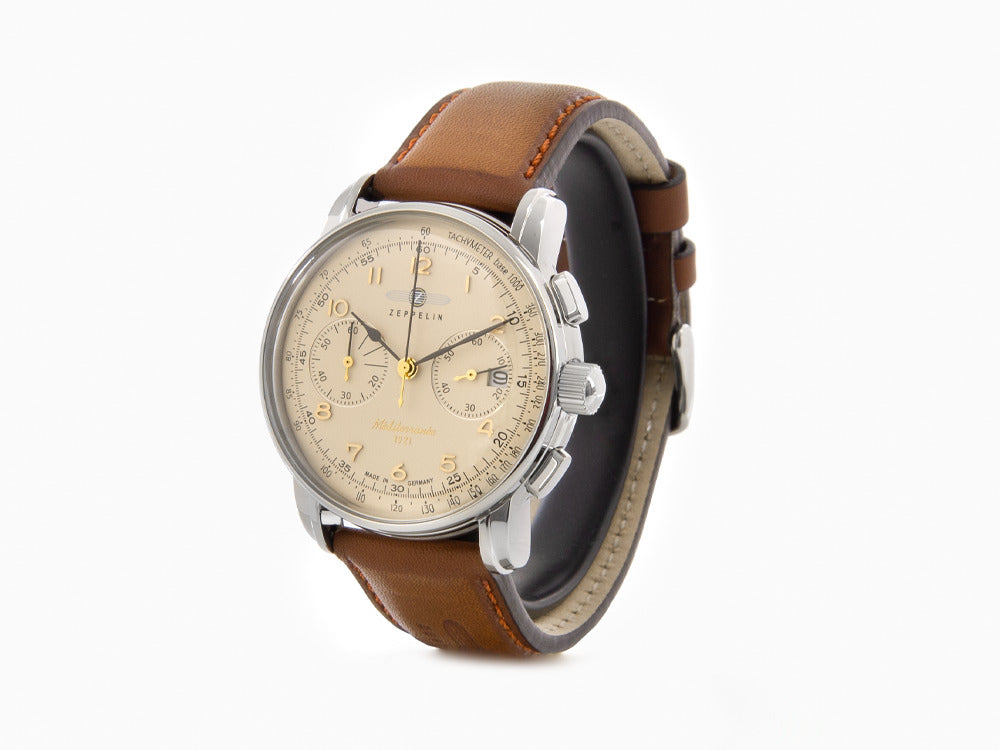 Zeppelin Méditerranée Chrono Quartz Uhr, Beige, 42 mm, Tag, 9670-5