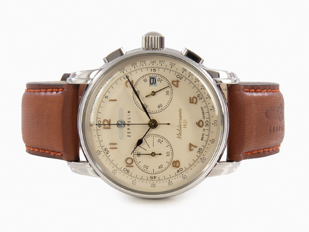 Zeppelin Méditerranée Chrono Quartz Uhr, Beige, 42 mm, Tag, 9670-5