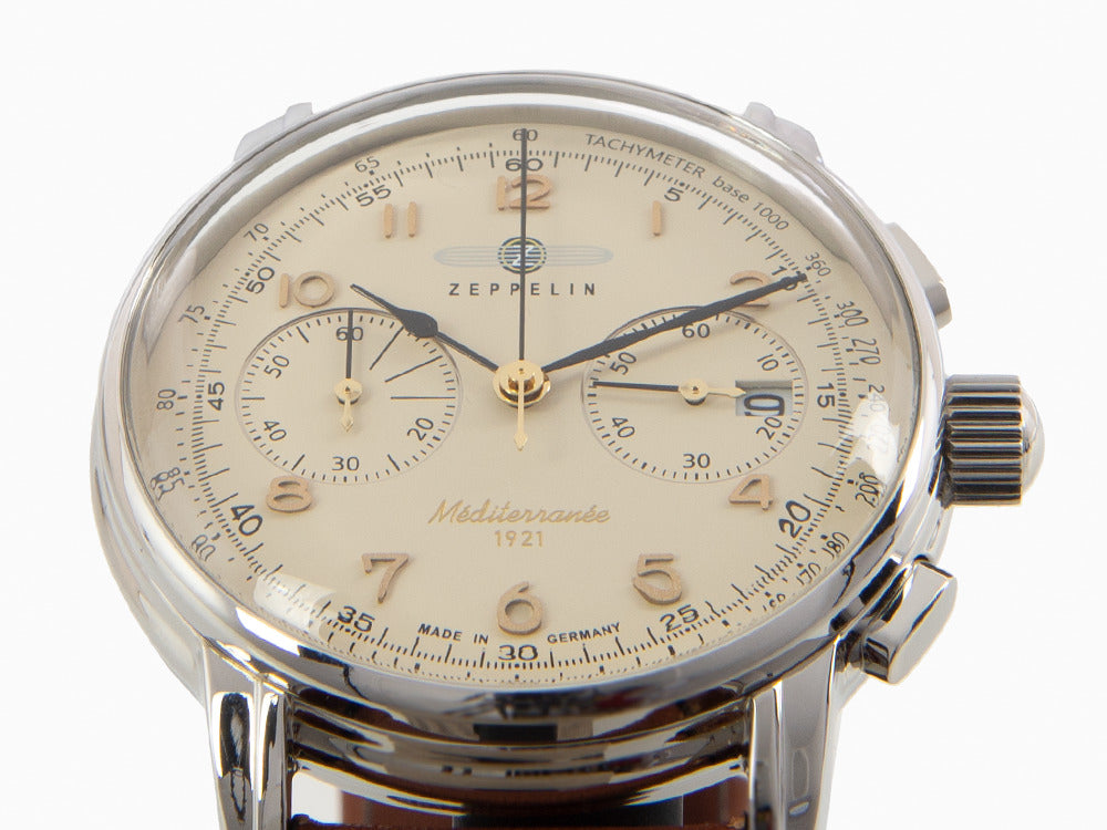 Zeppelin Méditerranée Chrono Quartz Uhr, Beige, 42 mm, Tag, 9670-5