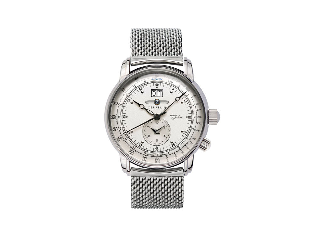 Zeppelin 100 Years Zeppelin Ed. 1 Quartz Uhr, Silber, 42 mm, Tag, GMT, 7640M-1