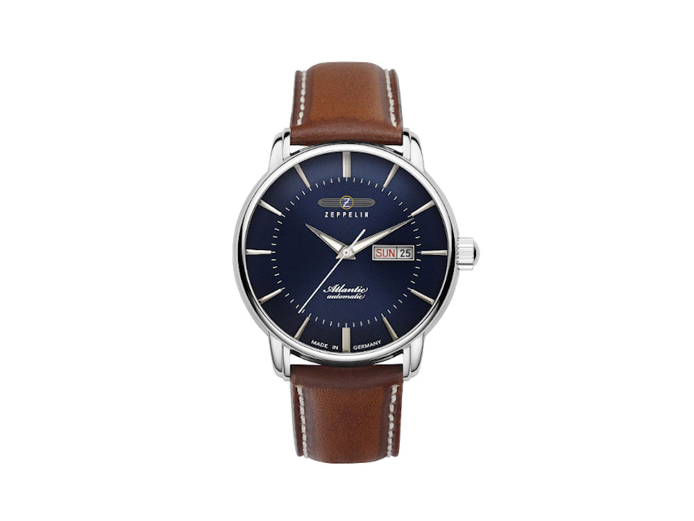 Zeppelin Atlantic Automatik Uhr, Blau, 41 mm, Tag und Datum, Lederband, 8466-3