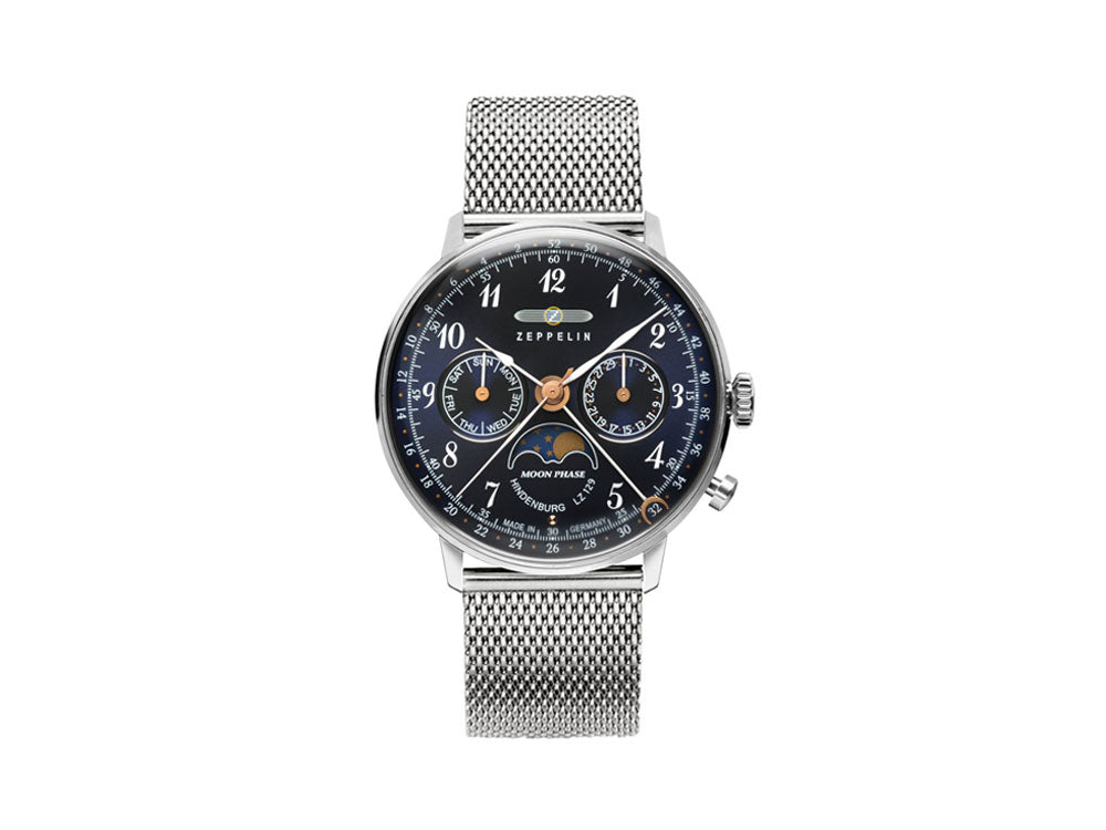 Zeppelin LZ 129 Hindenburg Moonphase Lady Quartz Uhr, Blau, 36 mm, 7037M-3