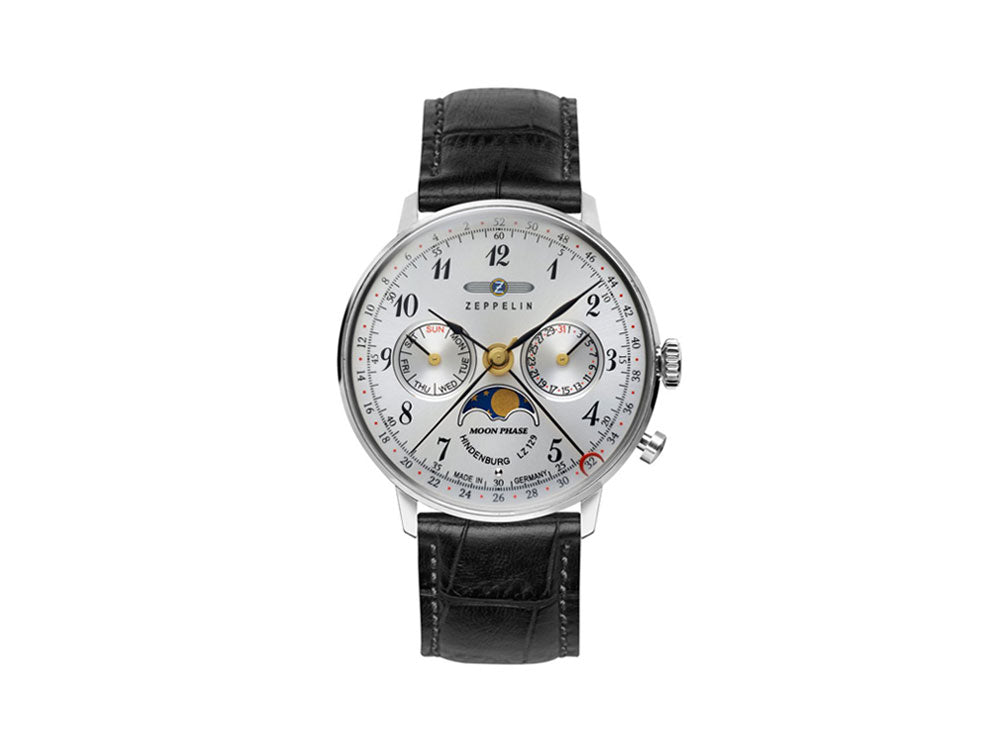 Zeppelin LZ 129 Hindenburg Moonphase Lady Quartz Uhr, Silber, 36 mm, 7037-1