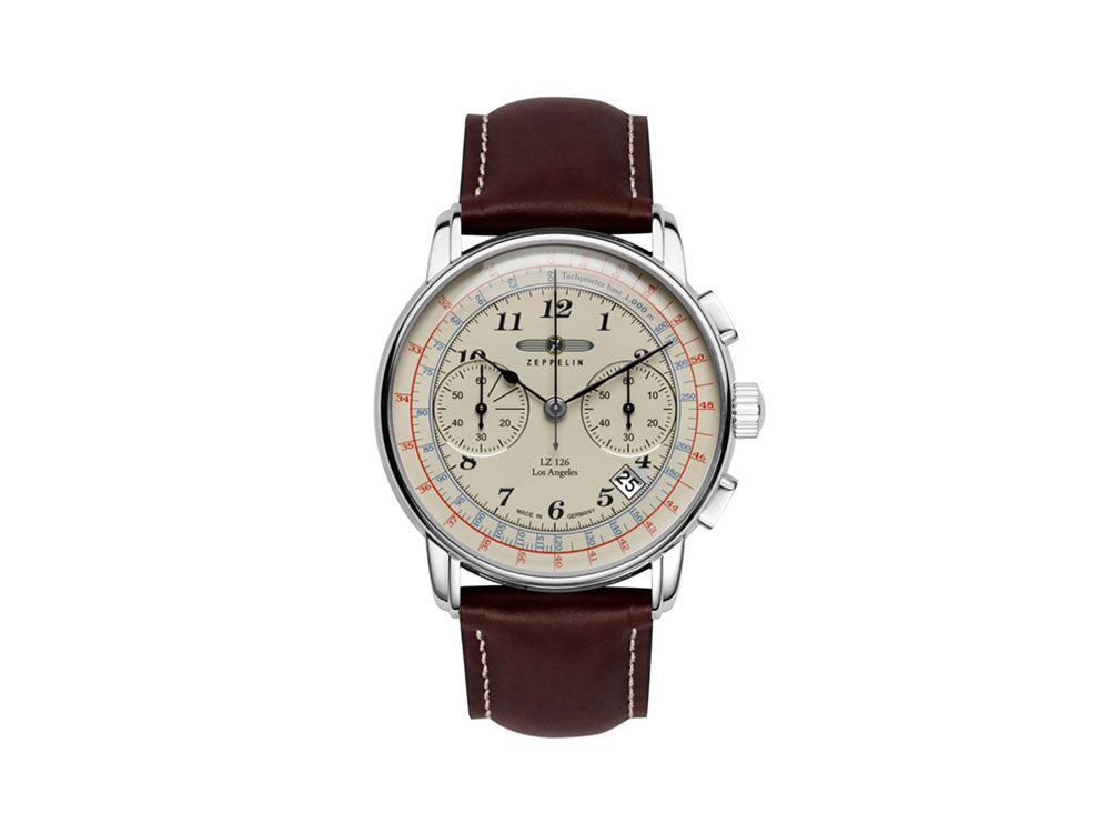 Zeppelin LZ126 Los Angeles Quartz Uhr, Cremefarben, 42 mm, Chronograph, 7614-5