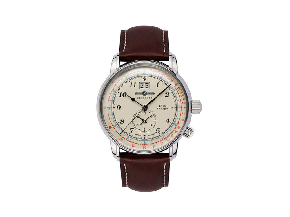 Zeppelin LZ126 Los Angeles Quartz Uhr, Cremefarben, 42 mm, GMT, 8644-5