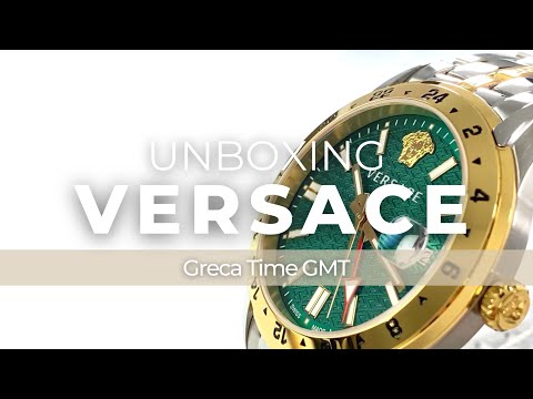 Versace Greca Time GMT Quartz Uhr, PVD Gold, Grün, 41 mm, Shapir-Glas, VE7C00623