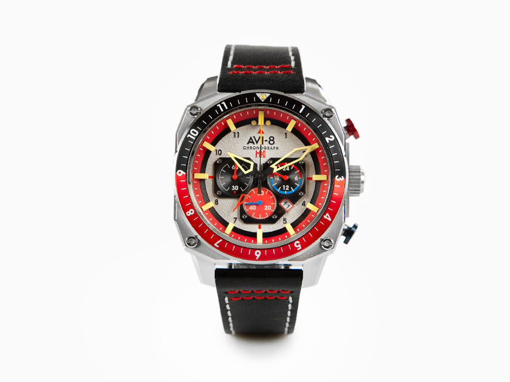 AVI-8 Hawker Hunter Atlas Dual Time Chrono Hazard Red Quartz Uhr, AV-4100-03