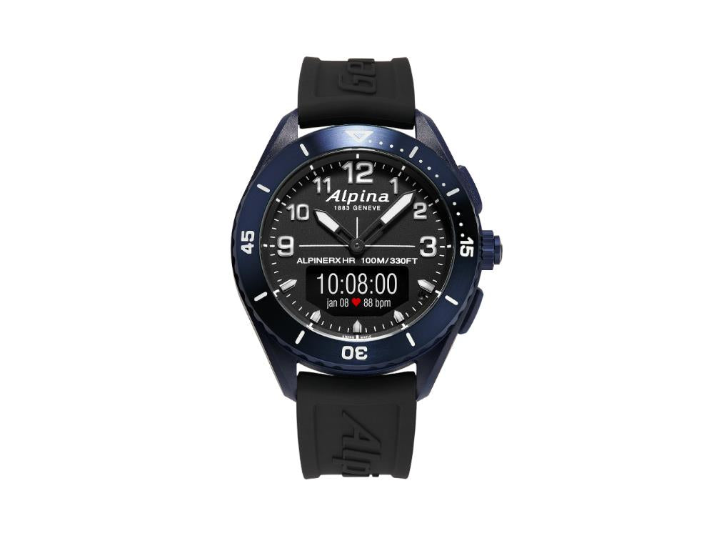 Alpina AlpinerX Alive Smartwatch, Schwarz, GMT, Alarm, Schwarz, AL-284LBBW5NAQ6