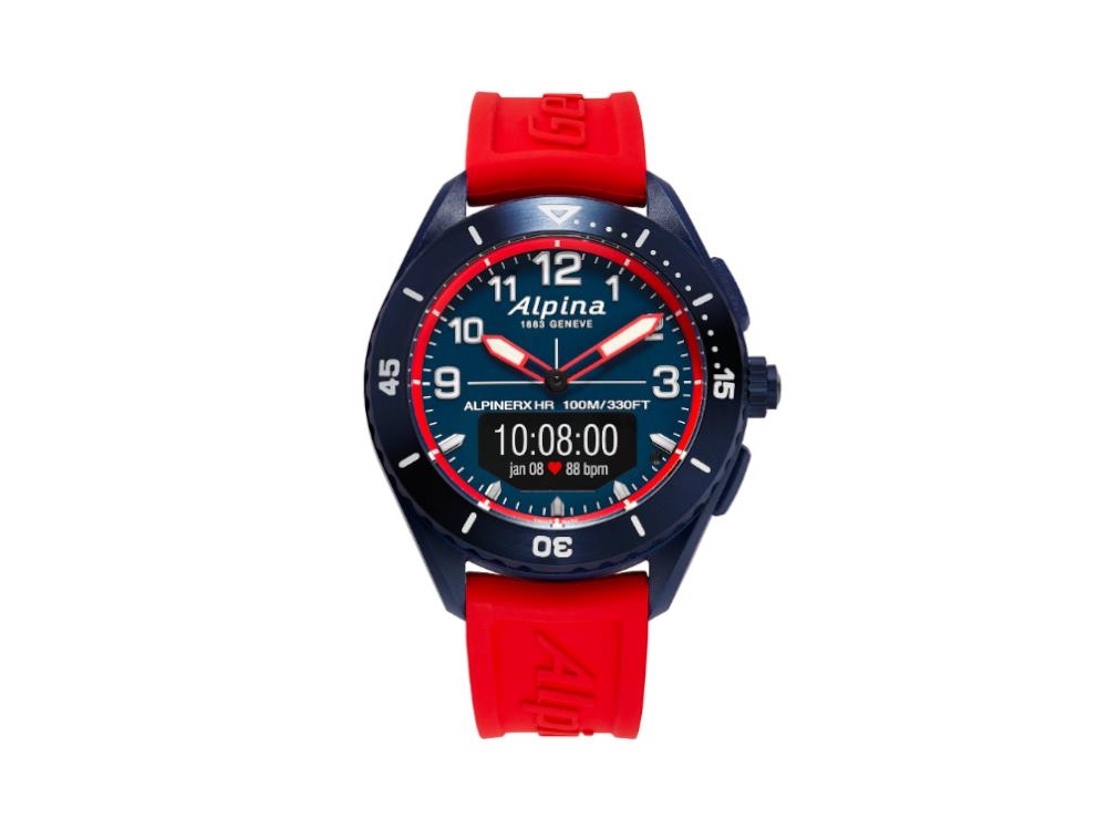 Alpina AlpinerX Alive Smartwatch, Blau, GMT, Alarm, Rot, AL-284LNRW5NAQ6
