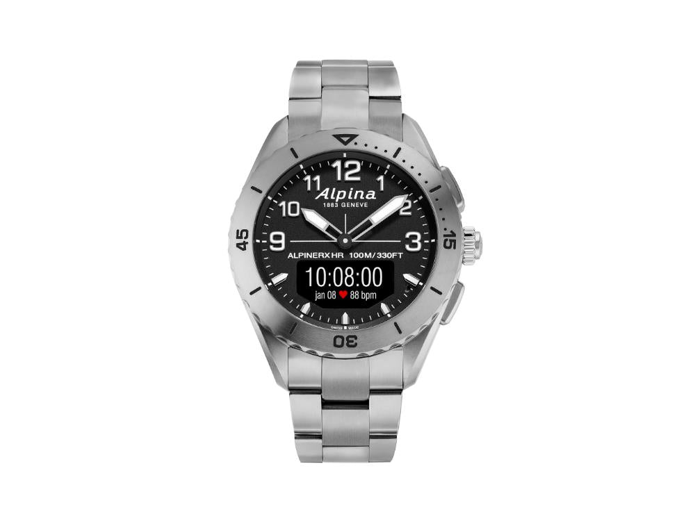Alpina AlpinerX Alive Smartwatch, Schwarz, GMT, Alarm, AL-284LBBW5TAQ1B