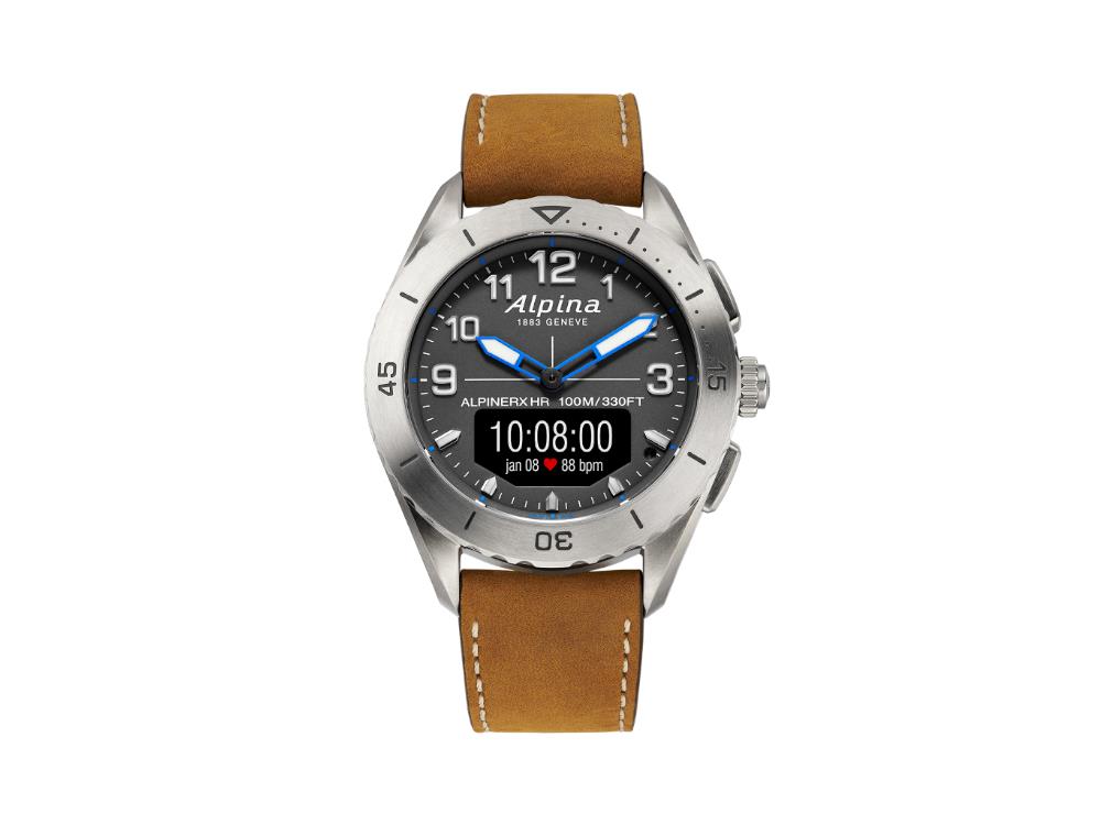 Alpina AlpinerX Alive Smartwatch, Grau, GMT, Alarm, Braun, AL-284LGGN5TAQ1L