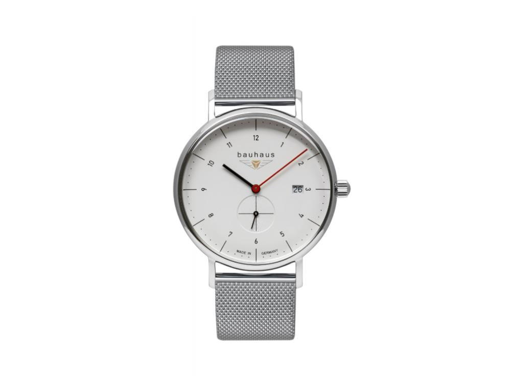 Bauhaus Quartz Uhr, Weiss, 41 mm, Milanaise Stahlband, 2130M-1