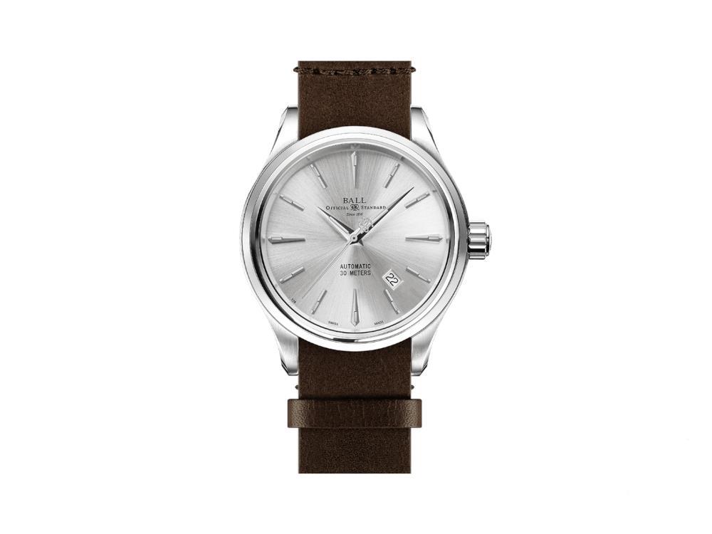 Ball Trainmaster Legend Automatik Uhr, 40 mm, Silber, Lederband, NM9080D-L1J-SL