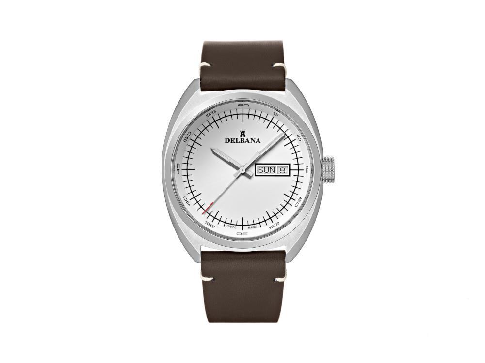 Delbana Classic Locarno Quartz Uhr, Weiss, 41.5 mm, Lederband, 41601.714.6.012