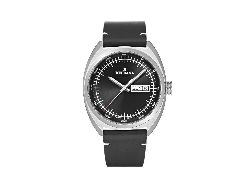 Delbana Classic Locarno Quartz Uhr, Schwarz, 41.5 mm, Lederband, 41601.714.6.032