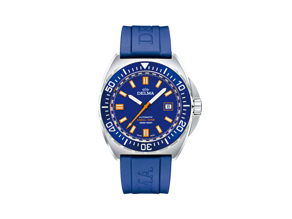 Delma Diver Shell Star Automatik Uhr, Blau, 44 mm, Silikoneband, 41501.670.6.041