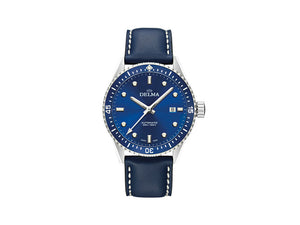 Delma Diver Cayman Automatik Uhr, Blau, 42 mm, Lederband, 41601.706.6.041