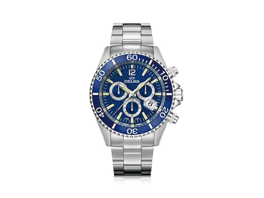 Delma Diver Santiago Chronograph Quartz Uhr, Blau, 43 mm, 41701.564.6.048