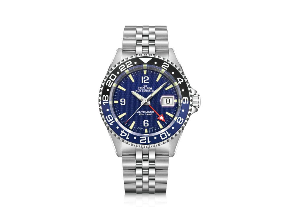Delma Diver Santiago GMT Meridian Automatik Uhr, Blau, 43 mm, 41702.756.6.044