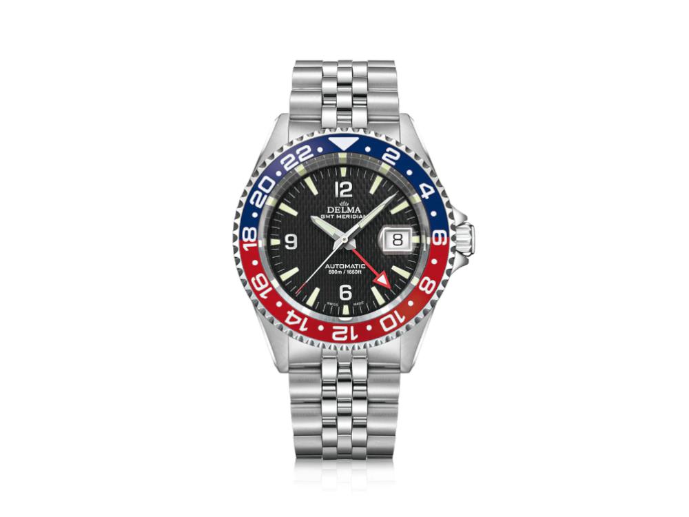 Delma Diver Santiago GMT Meridian Automatik Uhr, Schwarz, 43 mm, 41702.756.6P034