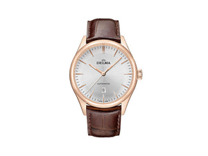 Delma Dress Heritage Automatik Uhr, Silber, 43 mm, Lederband, 43601.688.6.061