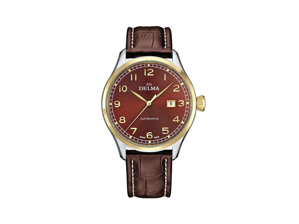 Delma Aero Pioneer Automatik Uhr, Braun, 45 mm, Lederband, 52601.570.6.102