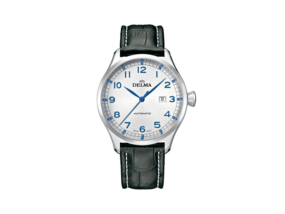Delma Aero Pioneer Automatik Uhr, Weiss, 45 mm, Lederband, 41601.570.6.062