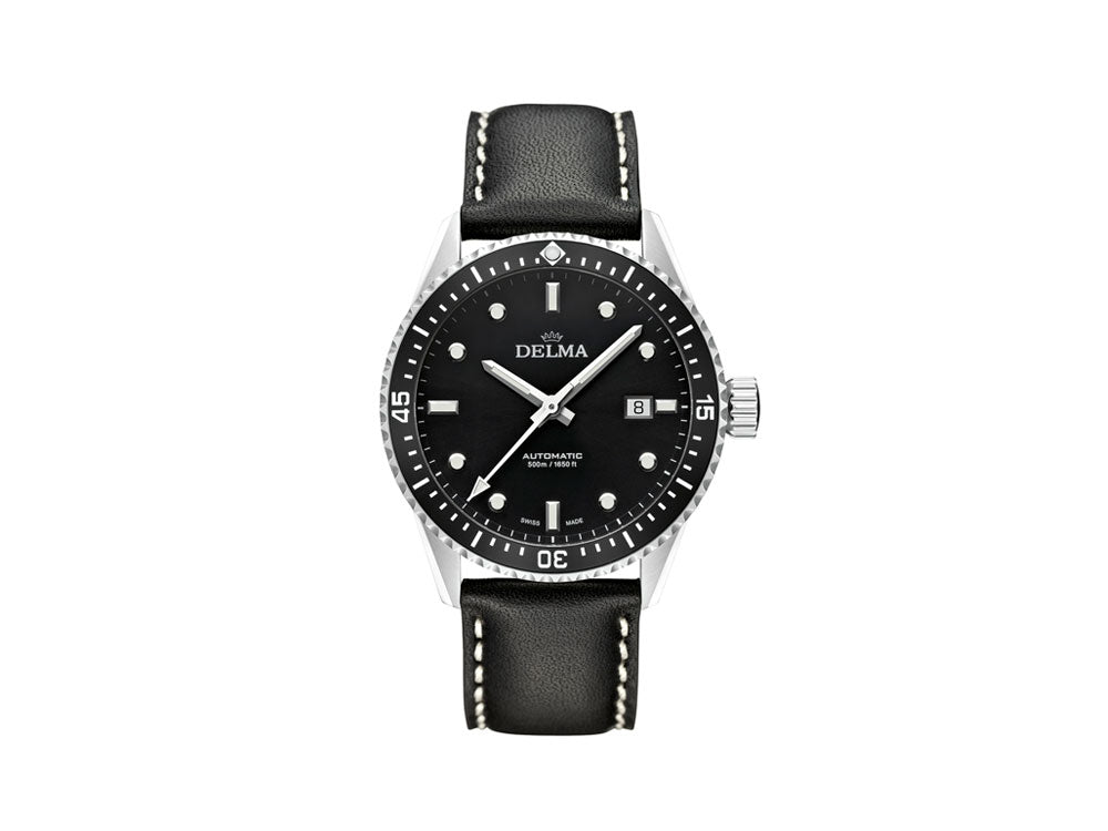Delma Diver Cayman Automatik Uhr, Schwarz, 42 mm, Lederband, 41601.706.6.031