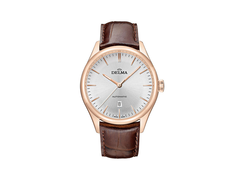 Delma Dress Heritage Automatik Uhr, Silber, 43 mm, Lederband, 43601.688.6.061