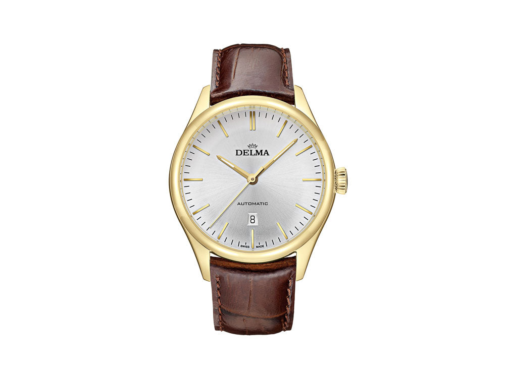 Delma Dress Heritage Automatik Uhr, Silber, 43 mm, Lederband, 42601.688.6.061