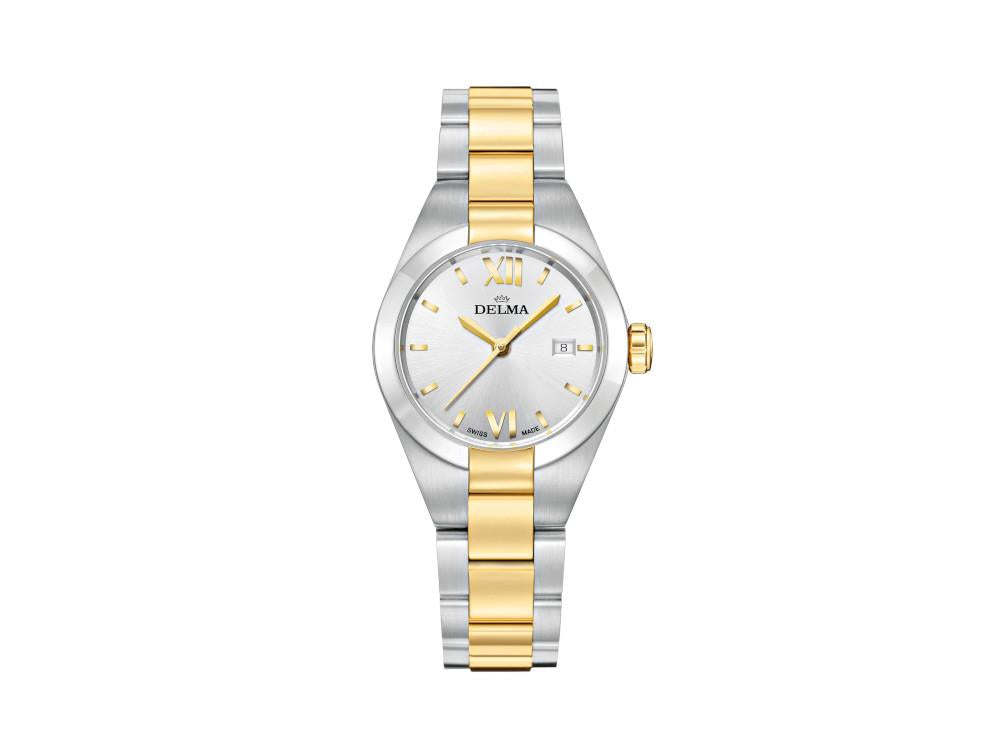 Delma Elegance Ladies Rimini Quartz Uhr, PVD Gold, Silber, 31mm, 52701.625.1.066