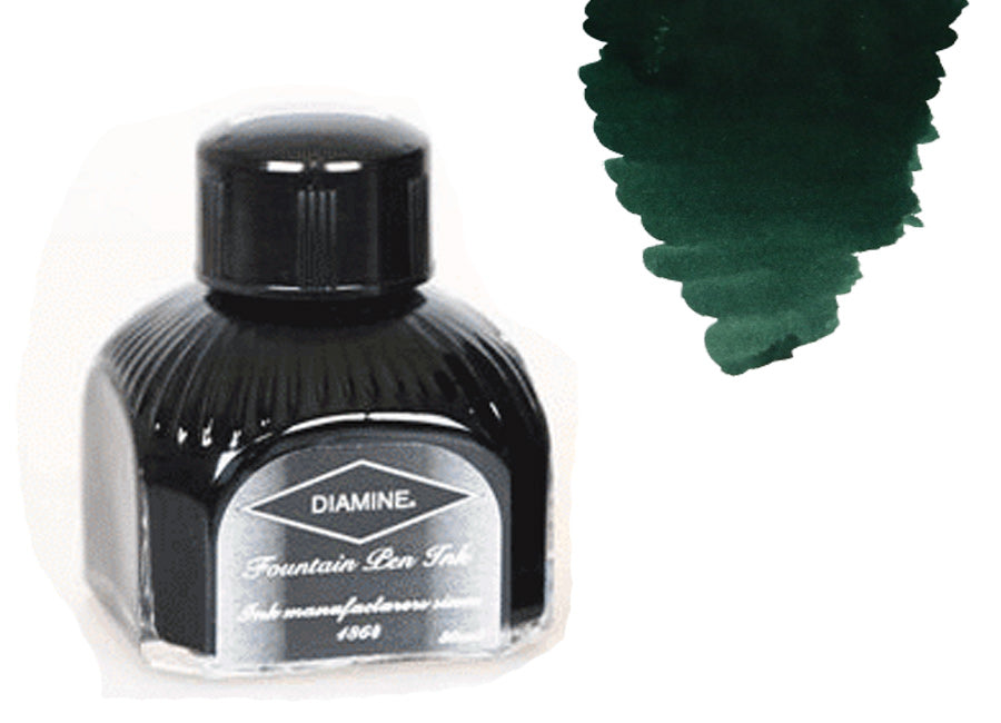 Diamine Tintenfass, 80ml., Green Black, Italianische Glass Flasche