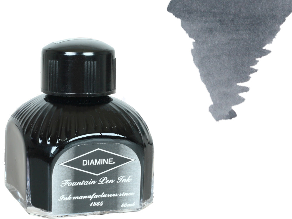 Diamine Tintenfass, 80ml., Grey, Italianische Glass Flasche