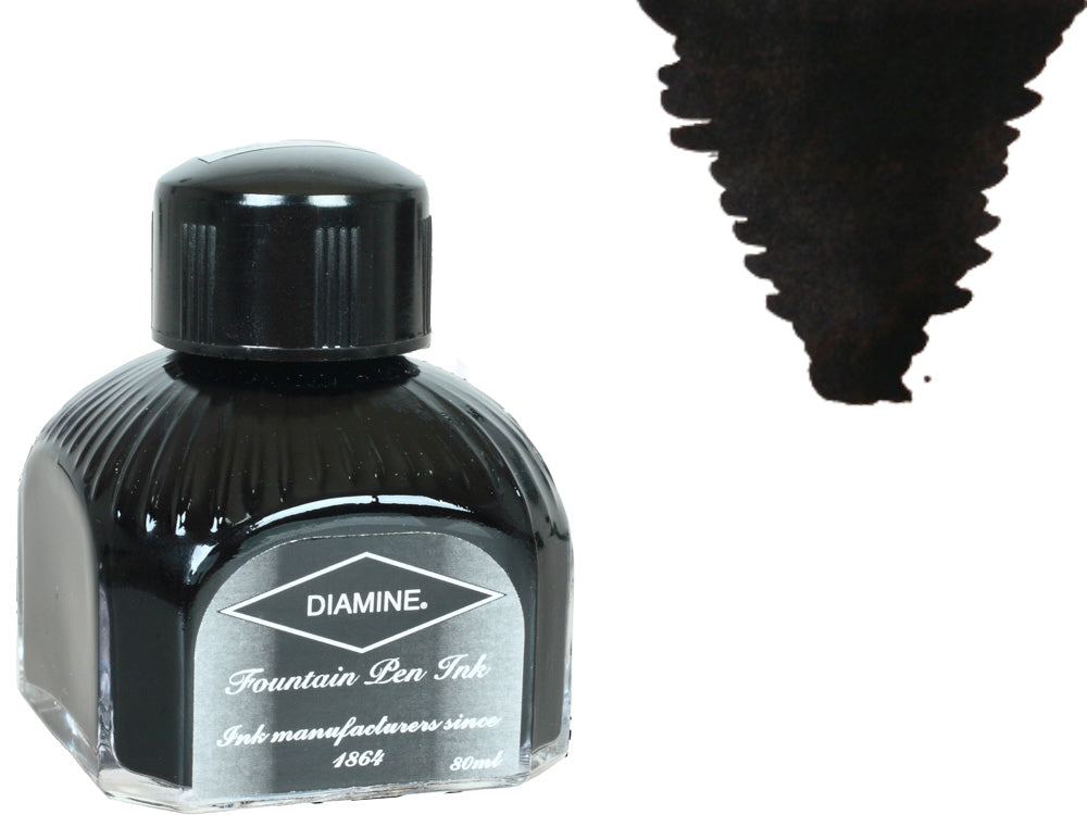 Diamine Tintenfass, 80ml., Jet Black, Italianische Glass Flasche