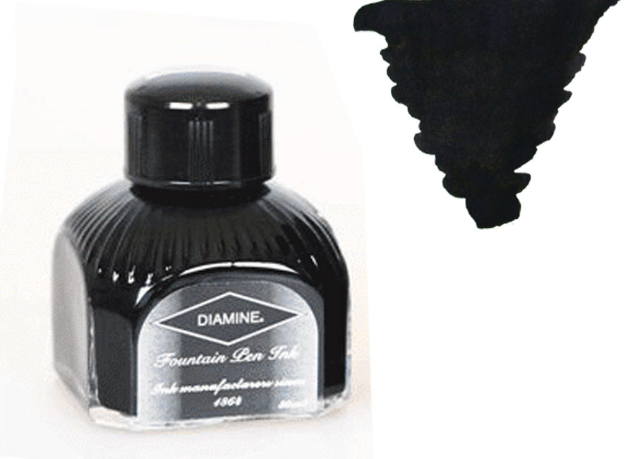 Diamine Tintenfass, 80ml., Onyx Black, Italianische Glass Flasche