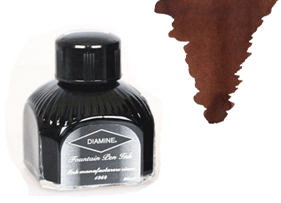 Diamine Tintenfass, 80ml., Saddle Brown, Italianische Glass Flasche