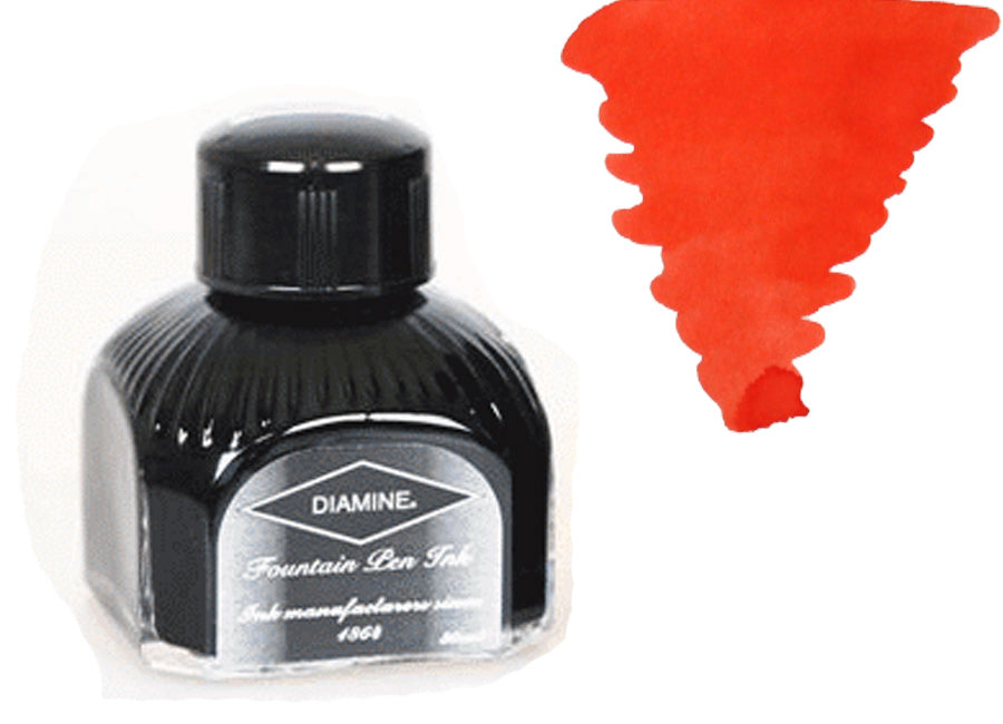 Diamine Tintenfass, 80ml., Vermillion, Italianische Glass Flasche