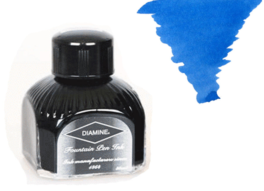 Diamine Tintenfass, 80ml., Washable Blue, Italianische Glass Flasche