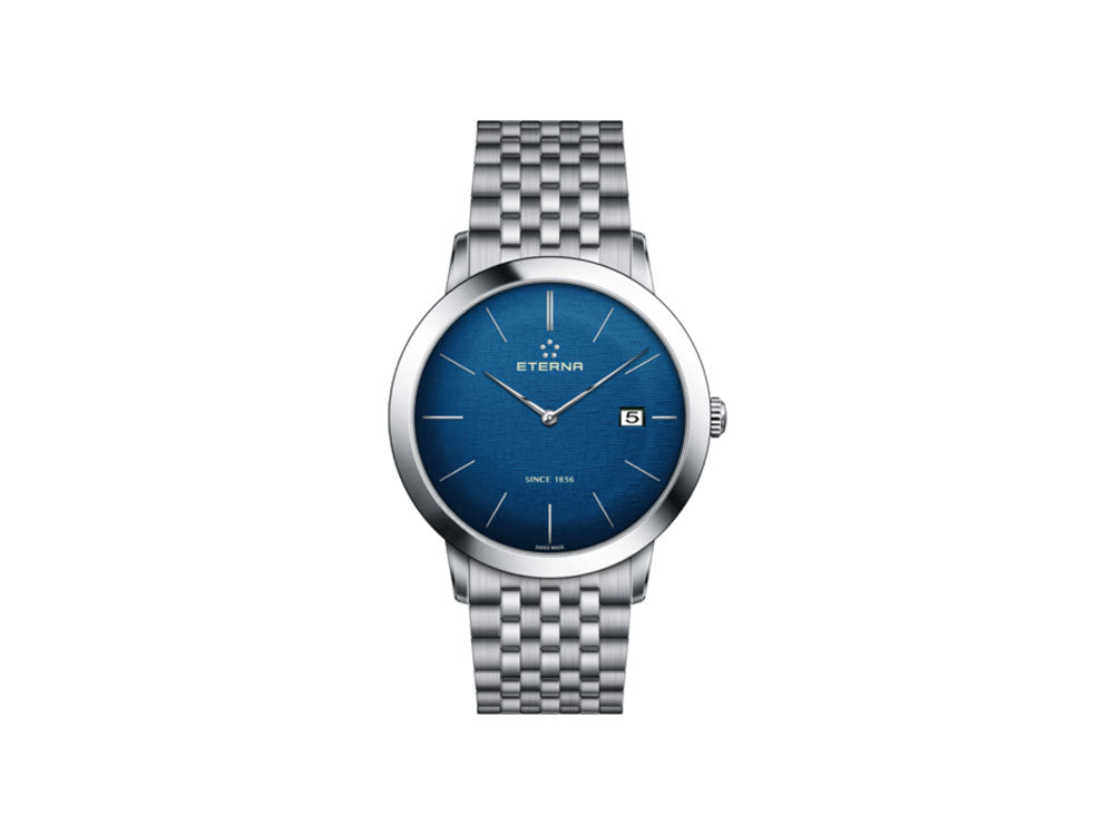 Eterna Eternity Gent Quartz Uhr, ETA 955.112, 40mm., Blau, Stahlband