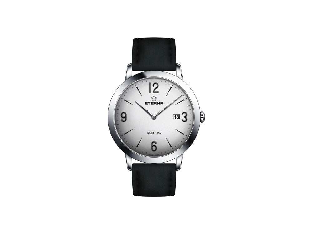 Eterna Eternity Quartz Uhr, ETA 955.112, 42mm., Silber, Lederband