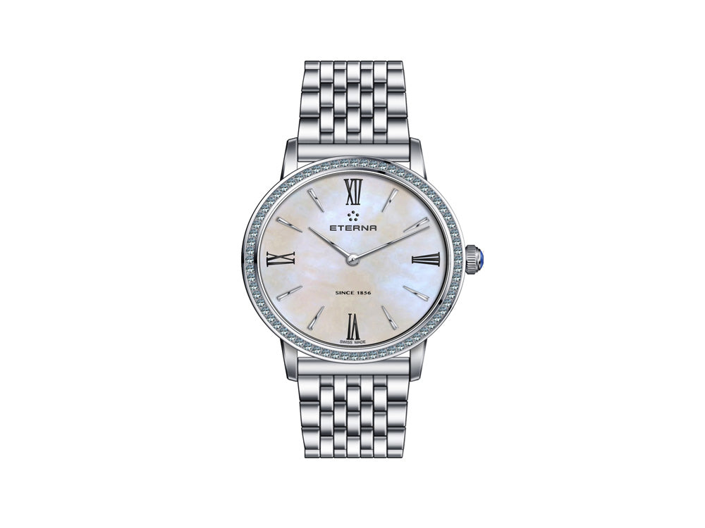Eterna Eternity Lady Quartz Uhr, ETA 956.412, 32mm, Diamanten, Perlmuttern