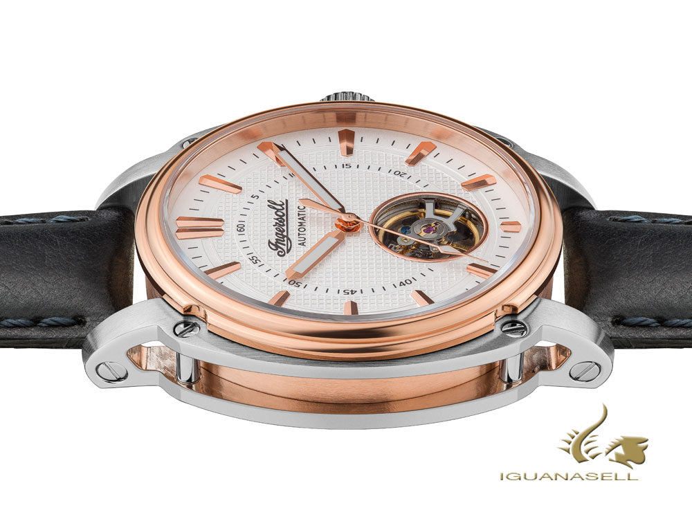 Ingersoll Director Automatik Uhr, 46 mm, Roségold, Weiss, Lederband, I08101