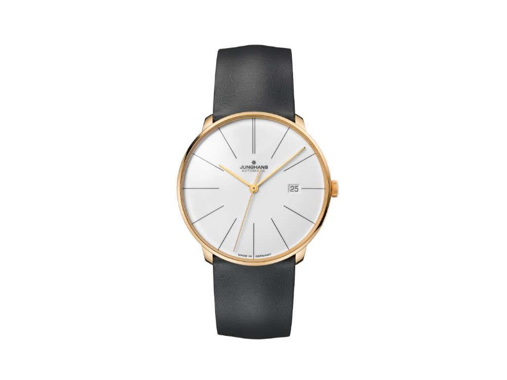 Junghans Meister Fein Automatik Uhr, PVD Gold, 39.5 mm, Weiss, 027/7150.00
