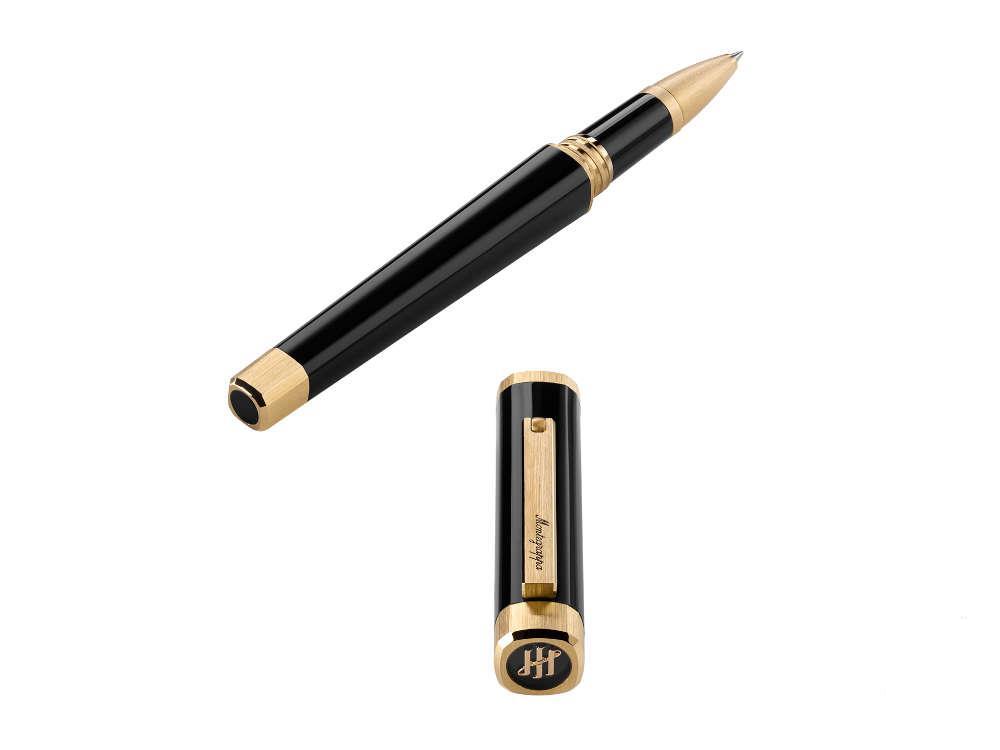 Montegrappa Quattro Roller, Acryl-Edelharz, Vergoldet, Schwarz, ISZ4IRIY