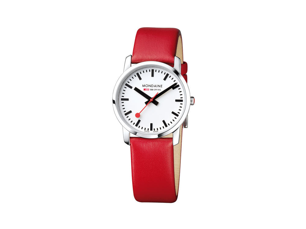 Mondaine SBB Simply Elegant Quartz Uhr, polierter Edelstahl, Weiss, 36mm