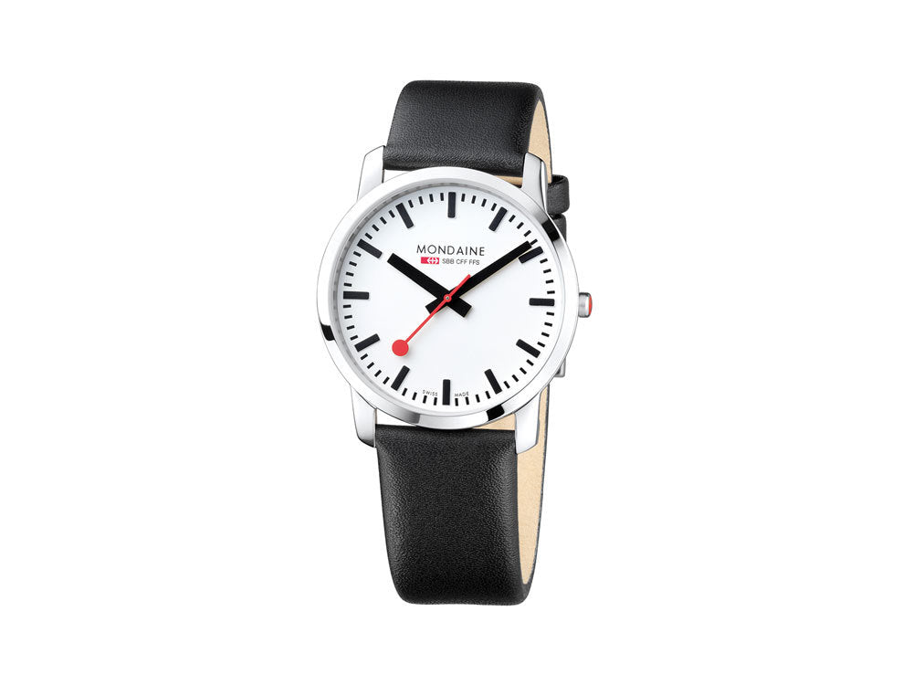 Mondaine SBB Simply Elegant Quartz Uhr, polierter Edelstahl, Weiss, 41mm