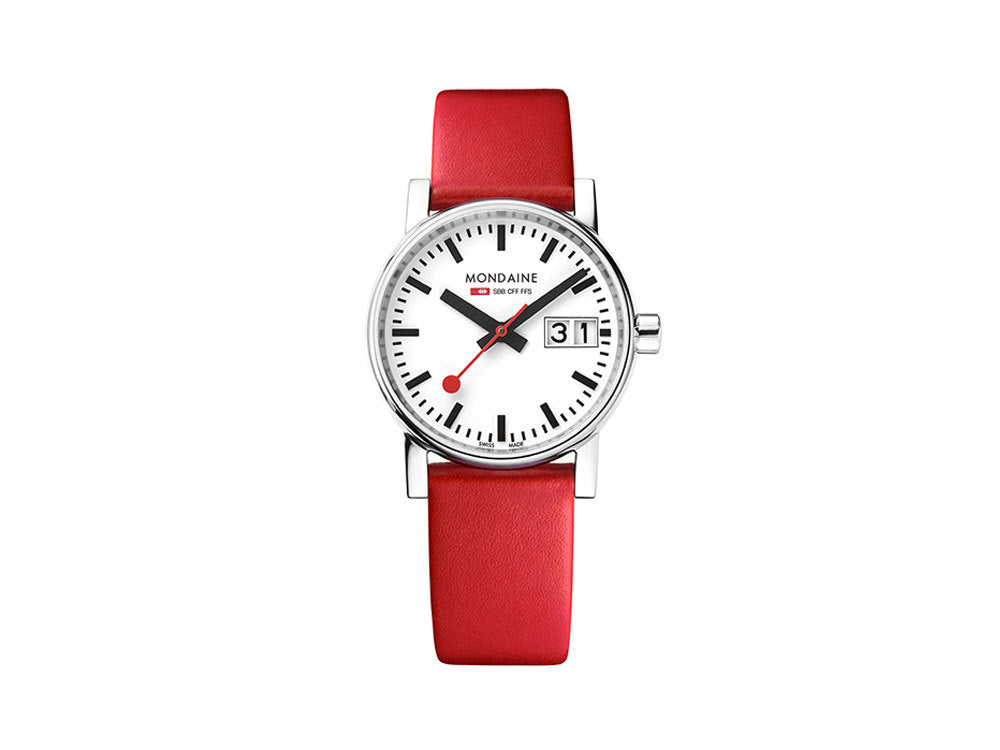 Mondaine SBB Evo2 Quartz Uhr, Weiss, 30mm, Tag, Lederband, MSE.30210.LC