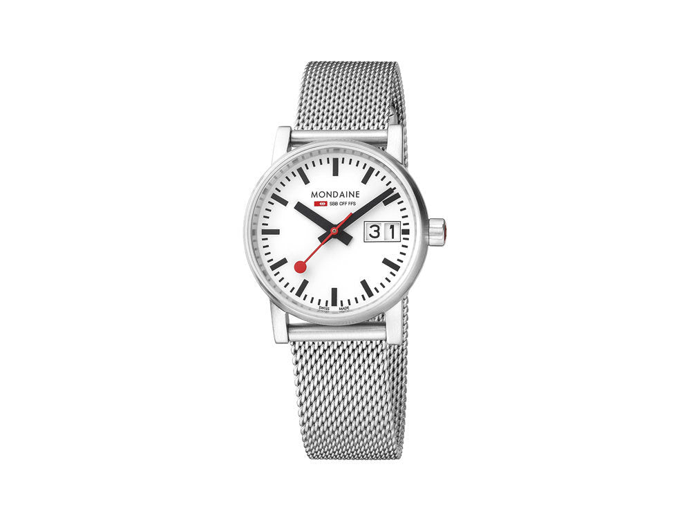 Mondaine SBB Evo2 Quartz Uhr, Weiss, 30mm, Tag, MSE.30210.SM